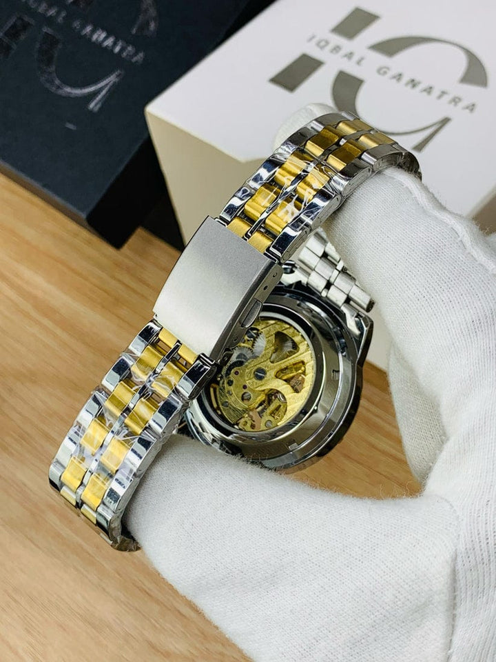 automatic skeleton mechanical tow ton waterproof male watches