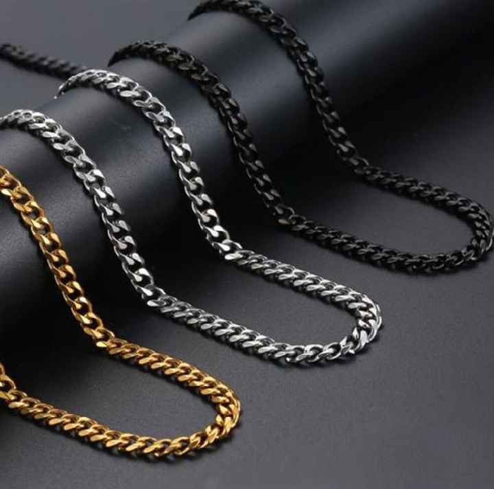 "Men's Stainless Steel Curb Chain Necklace - Gold, Silver, Black & Gunmetal Colors - Stylish & Durable"