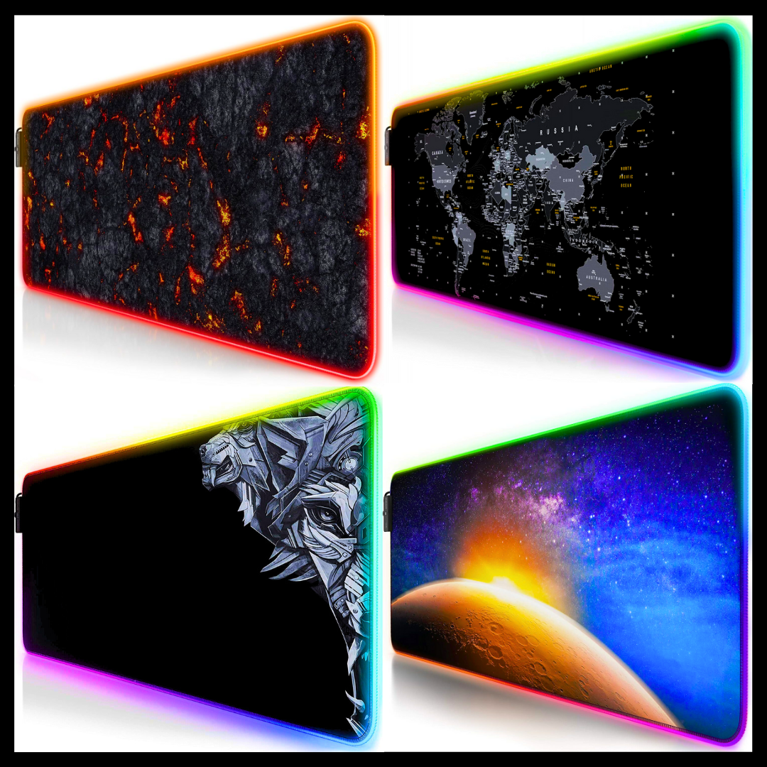 High-Quality XXL RGB Gaming Mouse Pad SMALL & Large Size with Gel Wrist Pad - Extended & Small Led Soft Cloth Mousepad Mat with Non-Slip Rubber Base & 14 Lighting Modes for Gamers, PC Computer, Laptop, Office - (800×300×4mm) - Black - FunBug