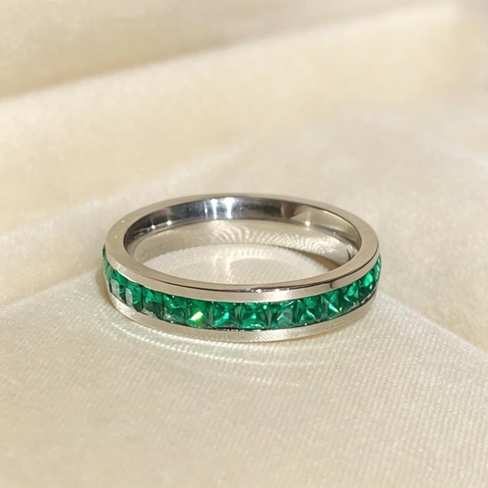 Small Square Green Rhinestone Stainless Steel Rings For Women Female Gold Silver Color Engagement Wedding Bands Party Jewelry