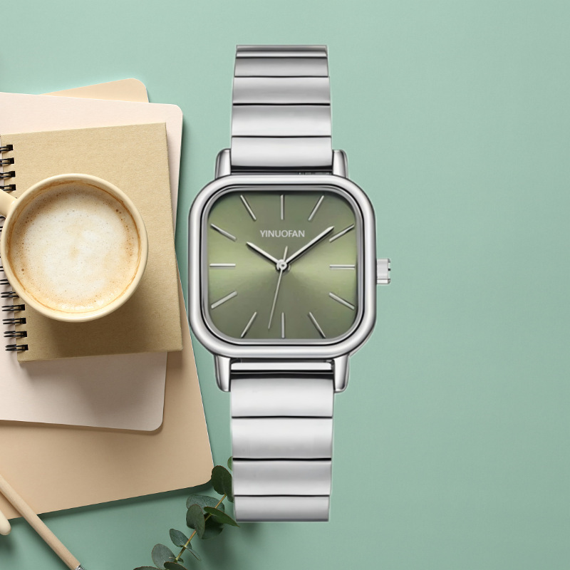 Women’s Minimalist Square Quartz Watch with Stainless Steel Expansion Band
