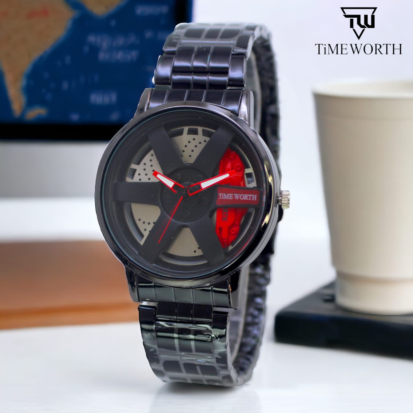 Trending Rim Men Quartz Watch for Waterproof Vacuum Plating Strap with Car Wheel Rim Hub Design Sport Automatic Wrist watch