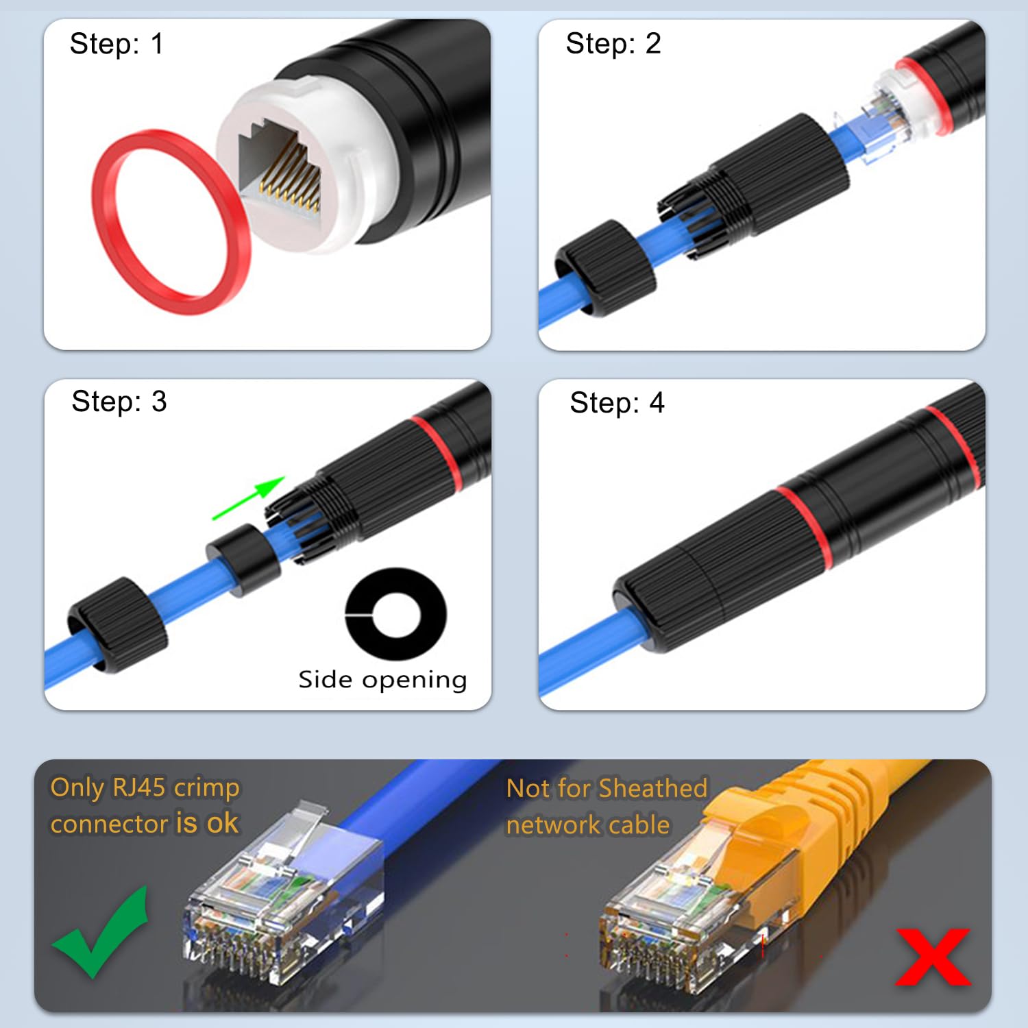 RJ45 Connector Waterproof IP67 Ethernet Network Cable Connector Coupler Outdoor Lan Coupler Adapter Female for Cat5e CAT6