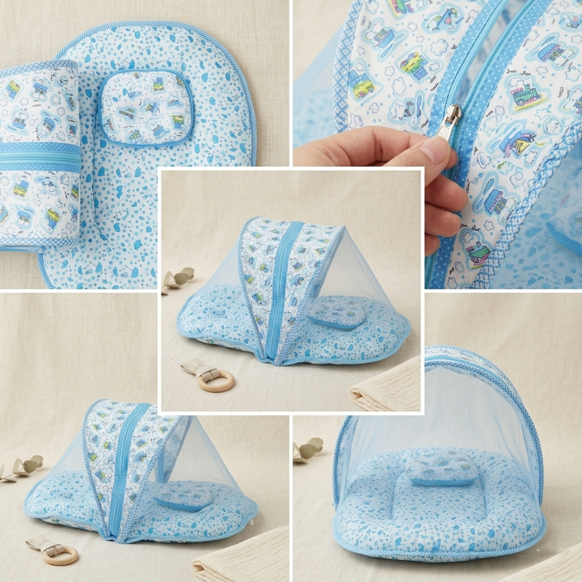 Super Baby Carry Cot with Net Blue