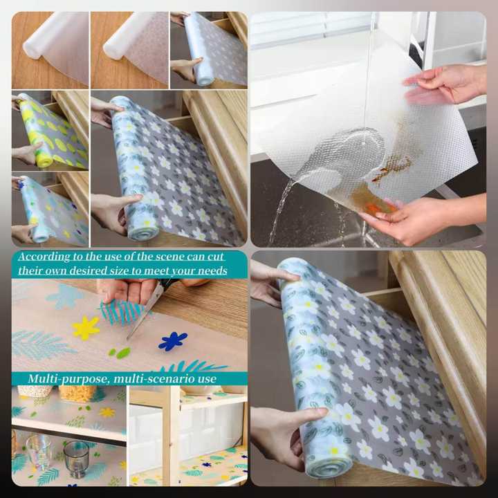Anti-Slip Fridge Mat Roll 45×150cm – Waterproof Shelf Liner | Drawer & Cabinet Mat | Random Design