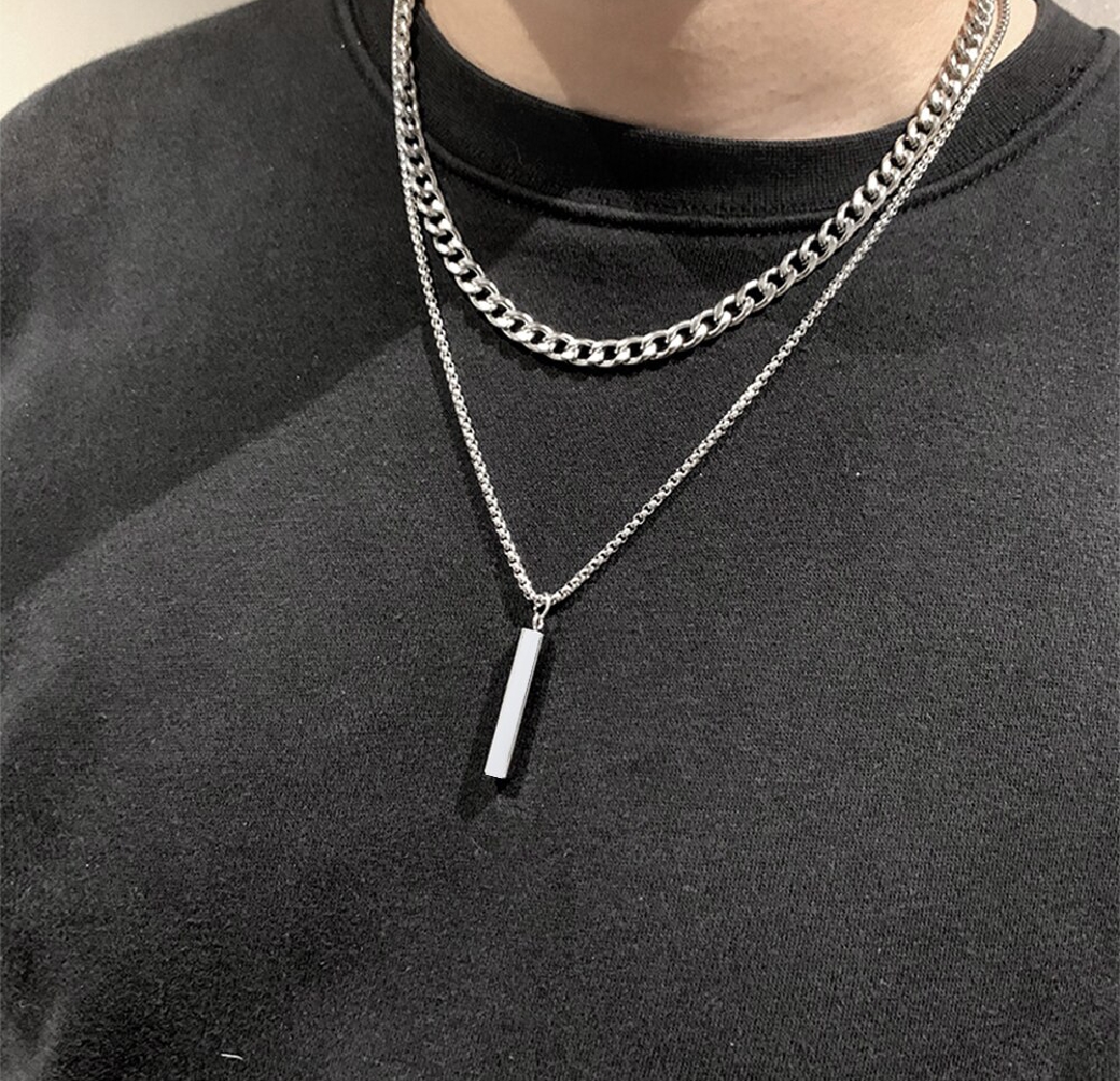 Men's 3D Vertical Nacklace Geometry Stainless steel Cuban Nacklace/ Chain  Temperman Neck chain Trendy Nacklace Gift For Men &Boys