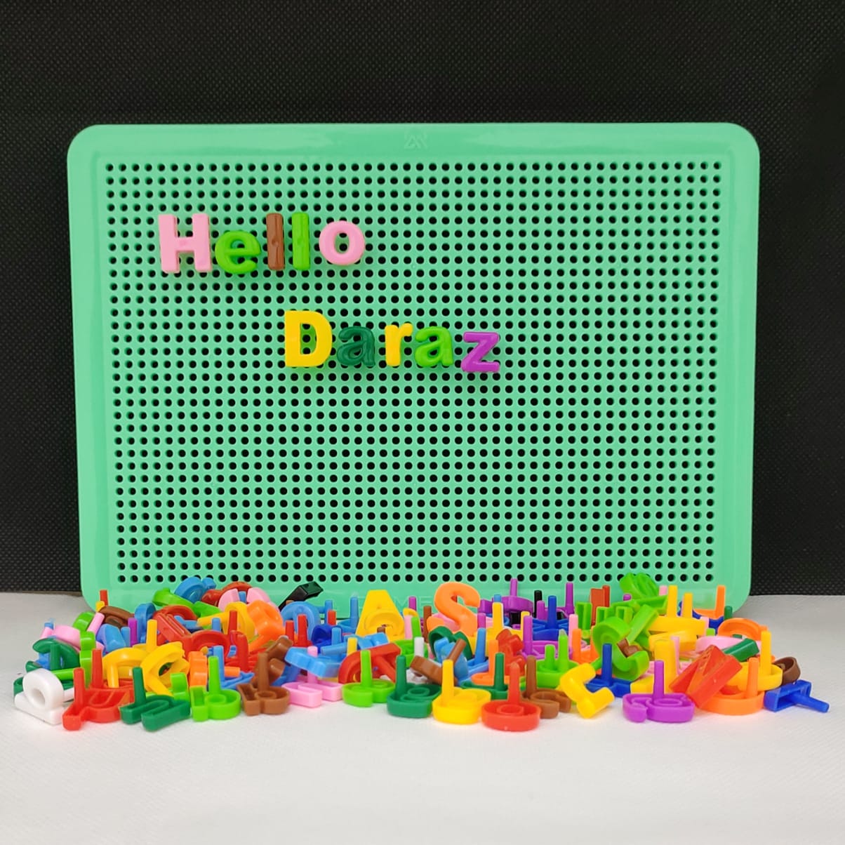 Alphabetic Pin Puzzle Board for Kids - Peg Toy 182 Pcs Set - Educational Building Blocks for Childrens - Spelling Learning Board - Multicolor