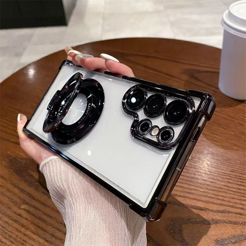 Luxury Magnetic Plating Stand Shockproof Case For   S25 S24 Ultra S23 S22 S20 Note 20 10 Plus Lens Protection Cover