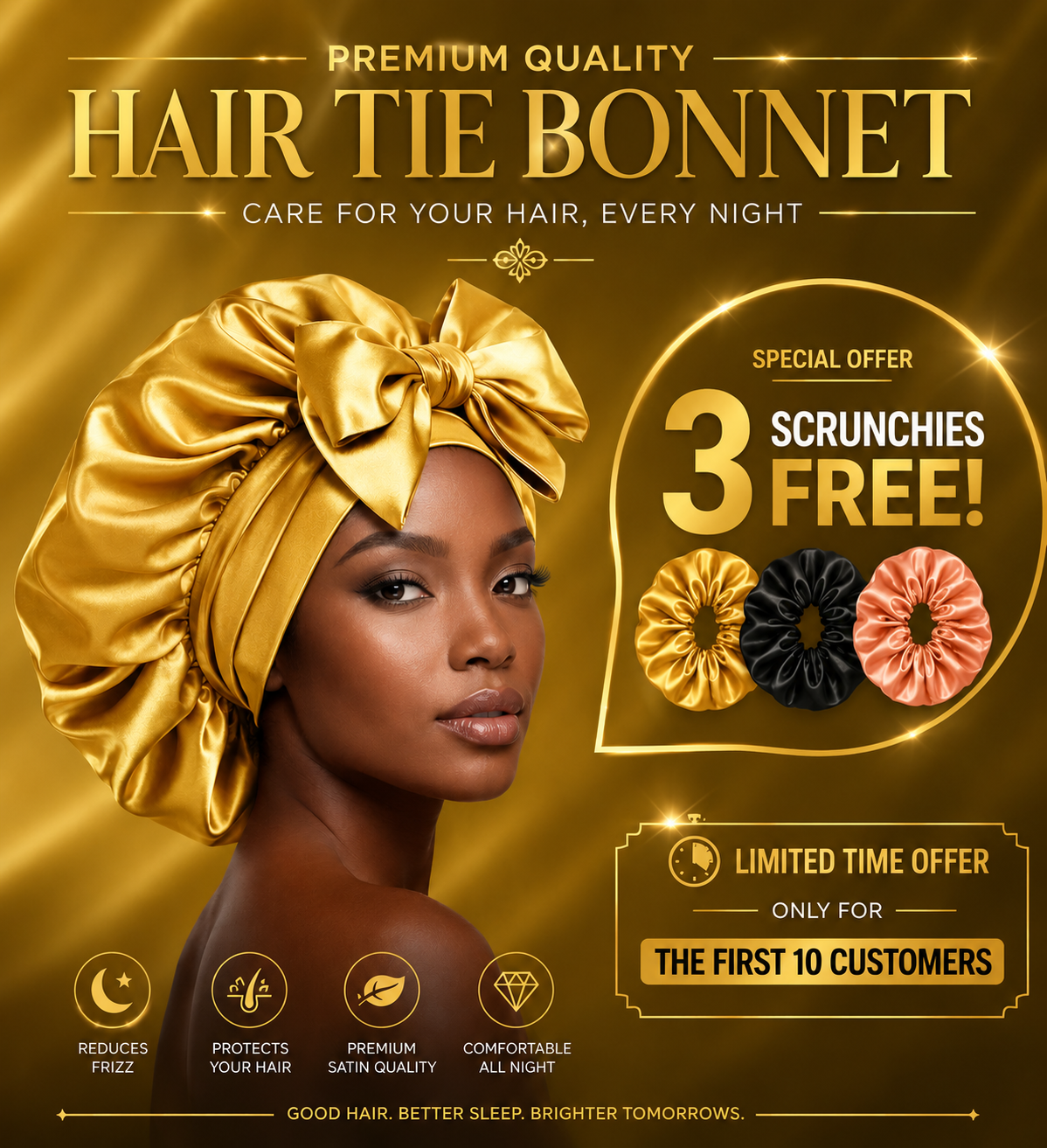 Double Layer Silk Hair Tie Bonnet – No Slip | Sleep Cap for Frizz-Free Hair | Soft & Comfortable