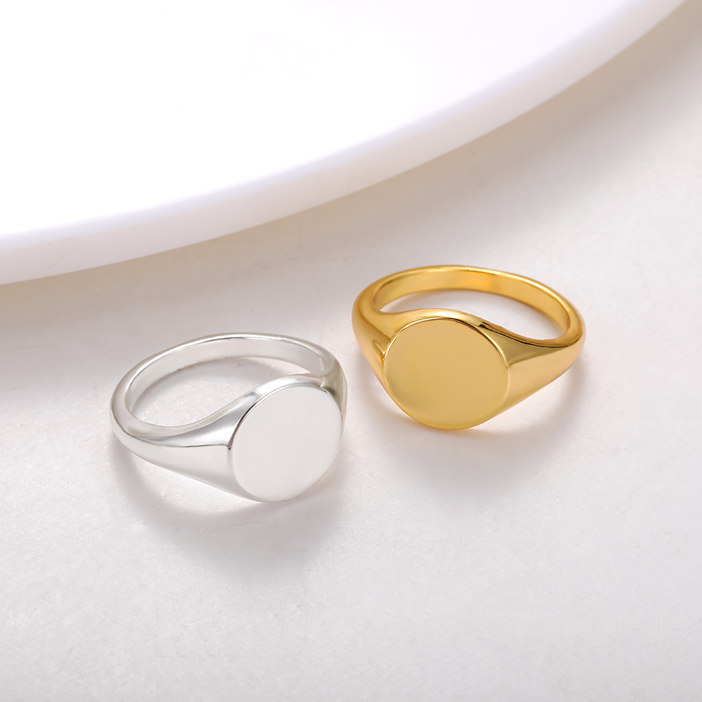 Round Signet Rings For Women Men Stainless Steel Gold Color Ring Couple Family Ring Jewelry  For Mother's Day Father's Day