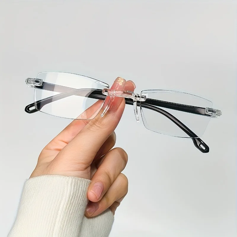 MJYIWANG 3-Piece Set of Men's and Women's Presbyopia Glasses - Stylish Frameless Rectangular Frame, Prescription +1.0 to +4.0