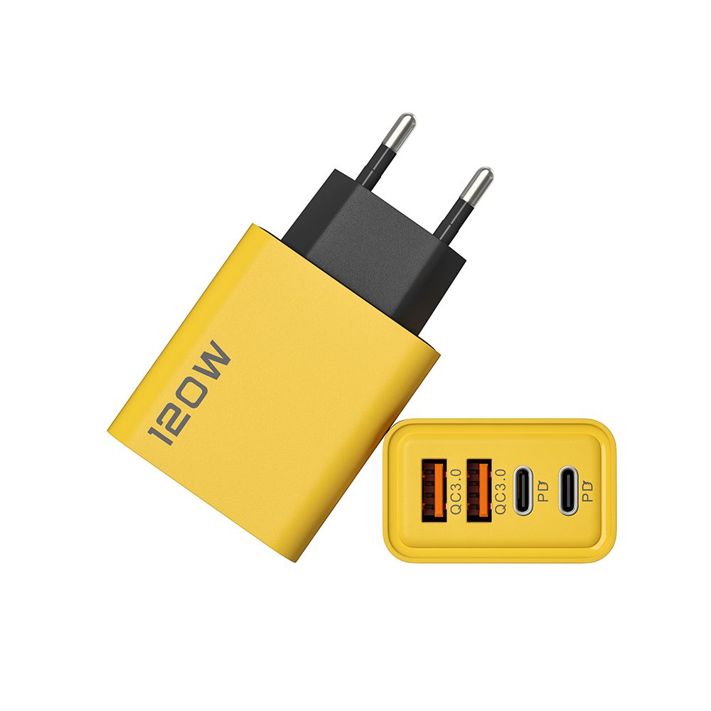Ultra-Fast Dual PD + 2 USB Ports Power Adapter – Charge 2 Devices Simultaneously”