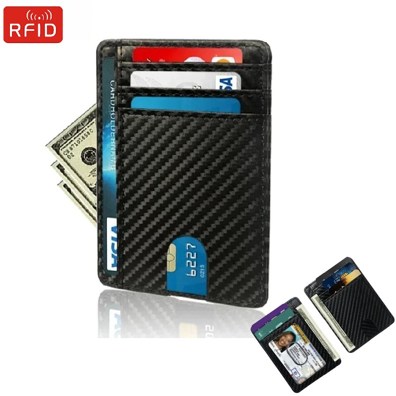 Men's Card Wallet Credit Card Holders RFID Blocking Carbon Fiber Minimalist Wallets Cardholder Case Male Thin Slim Smart Wallet