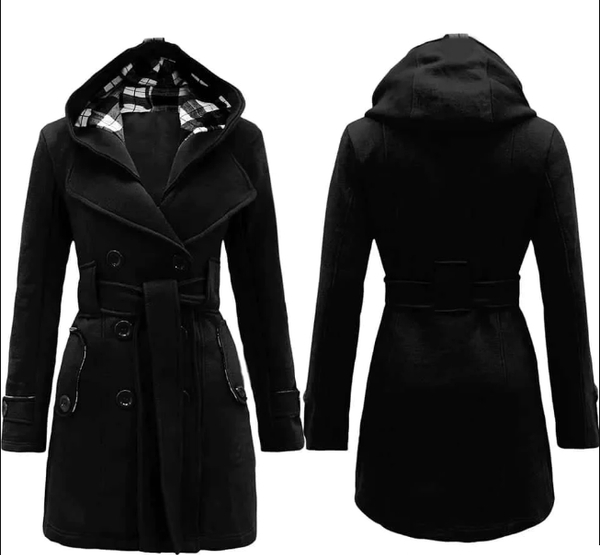 Trench Hooded Check Style Winter Coat.