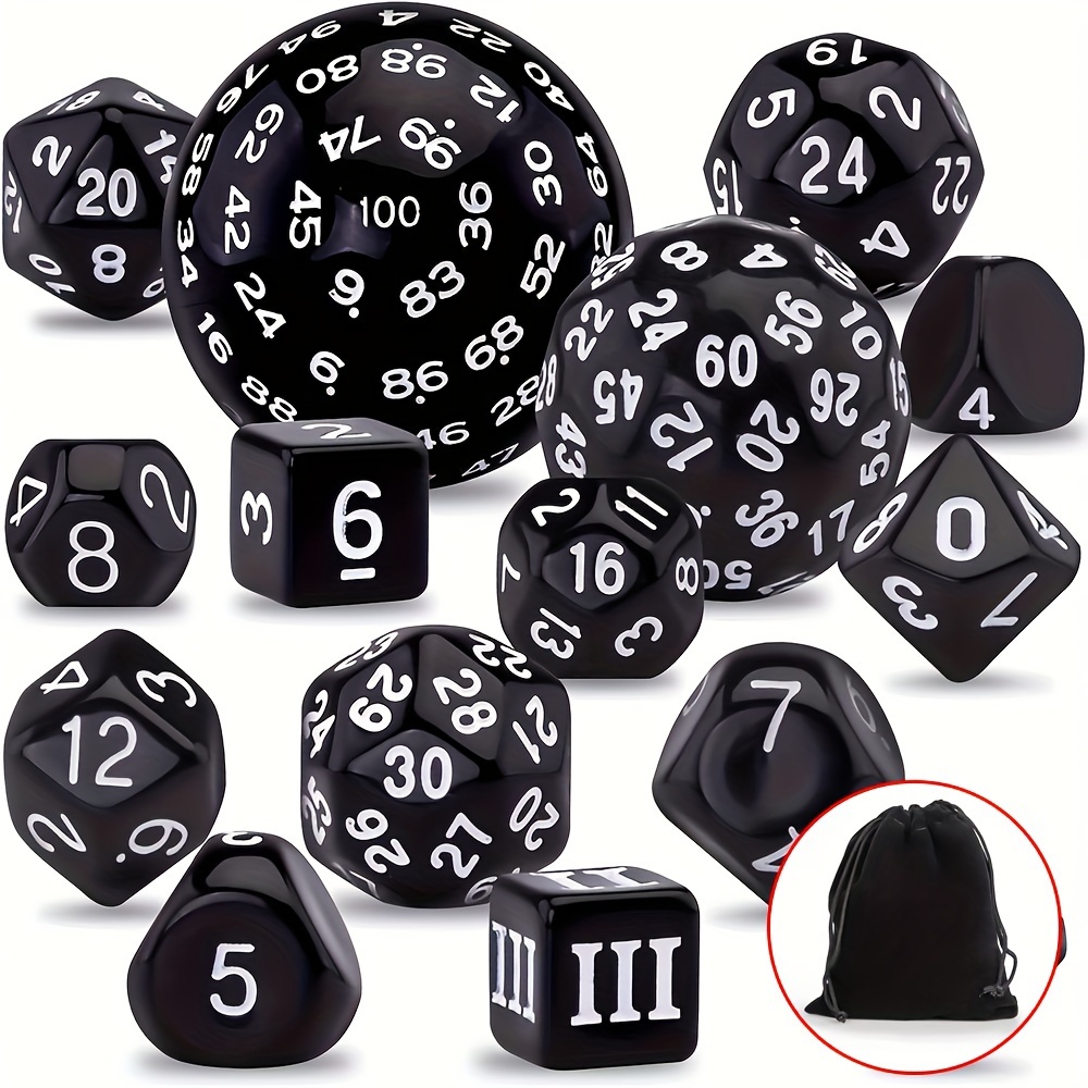 DND Polyhedron D3-D100 Dice Set (15 Pieces) for Roleplaying Tabletop Game with Drawstring Pouch