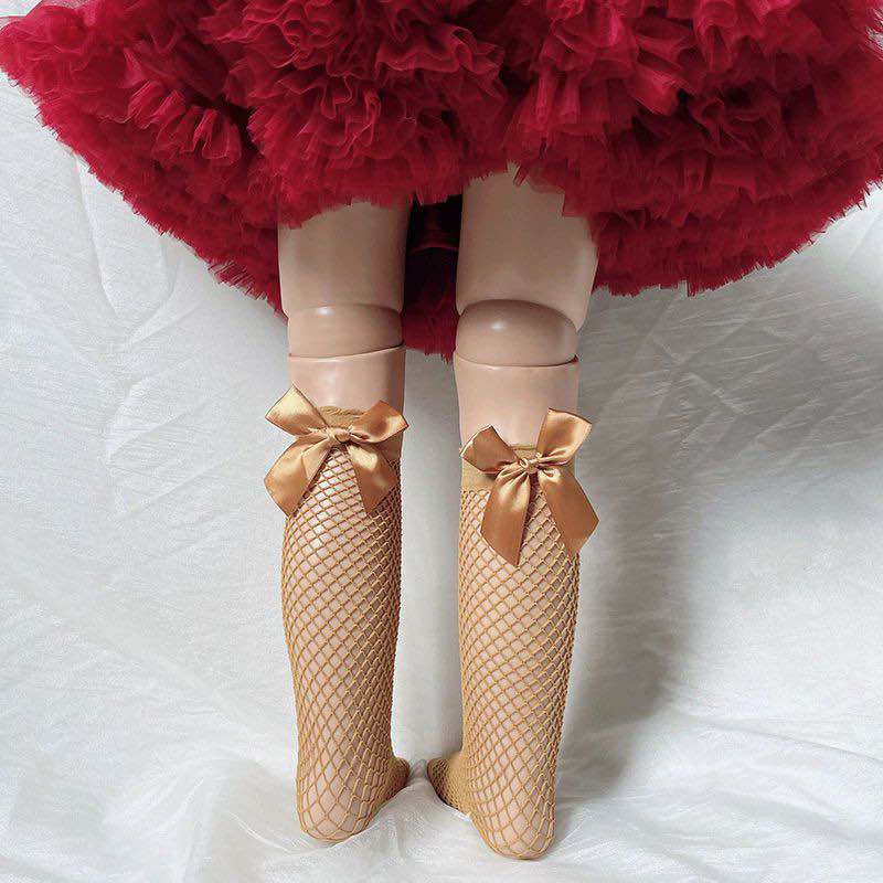 Stretchable Kids Fishnet Bow Socks - Free Size