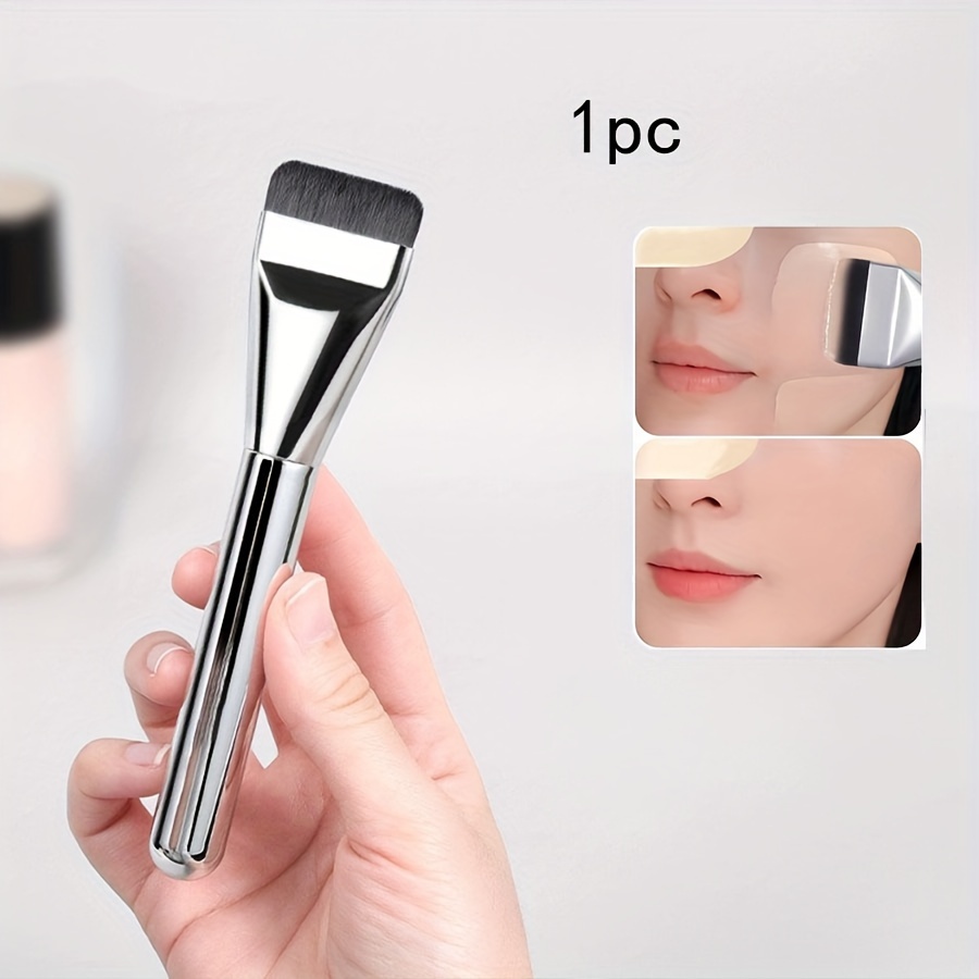 2-pack Silver Flat Head Foundation Brushes, Ultra-fine Bristles, Nylon Hair Makeup Tools, Suitable For Liquid Foundation