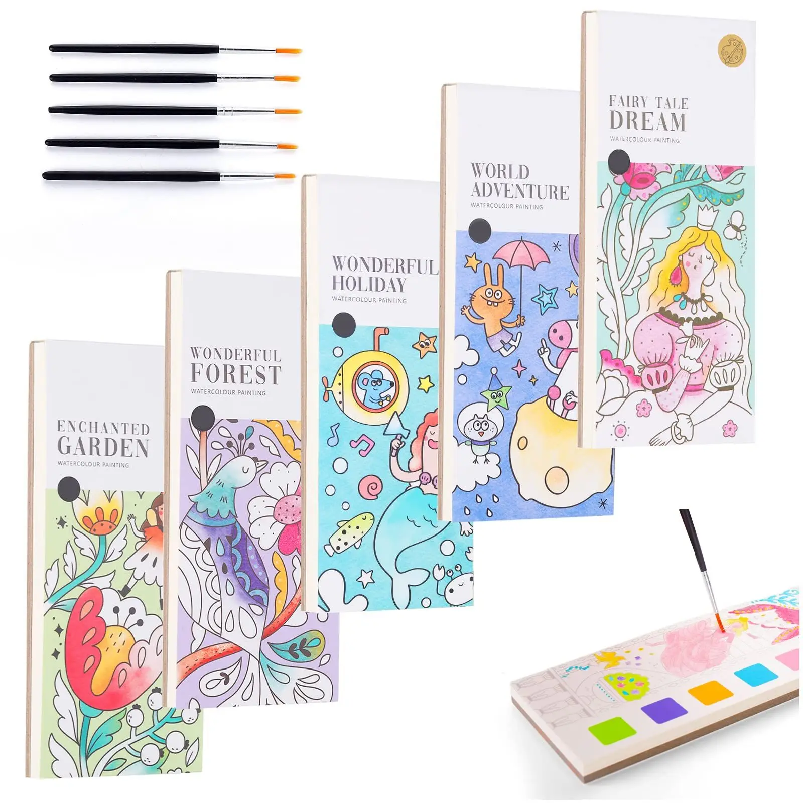 Kids Portable Watercolor Painting Book Paint With Water Brush Gouachi  Graffiti Picture Coloring Drawing 12 sheets
