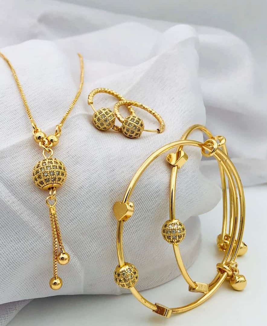 Jewellery set golden color  Zarcon Work Locket Set 2 Bangles Adjustable And Earrings For Women Jewellery