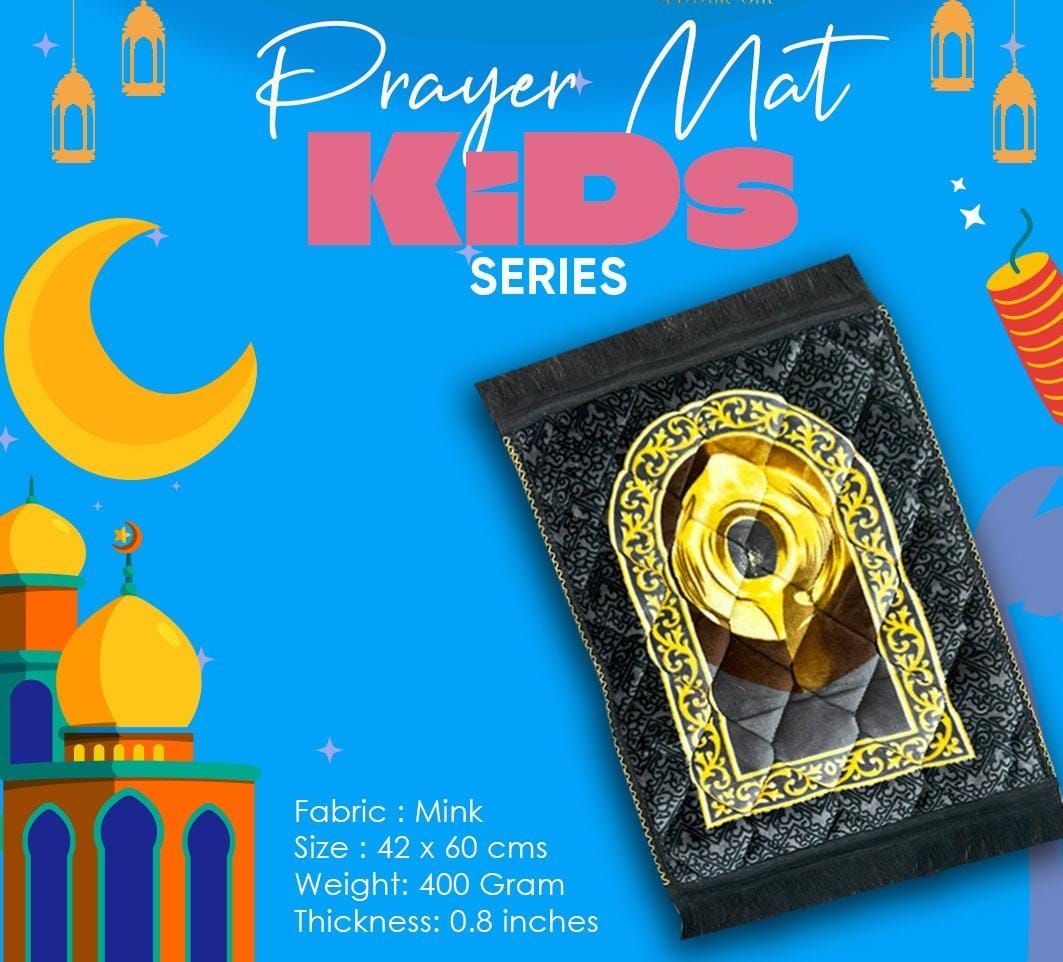 Soft Velvet Kids Prayer Mat 40x60 cm Polyester Embossed Janamaz Rug