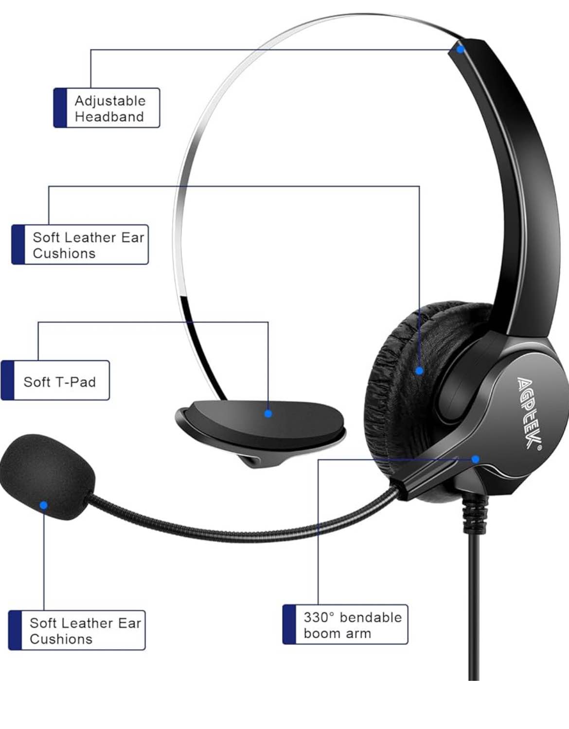 AGPtek® Call Center Dialpad Headset Telephone with Tone Dial Key