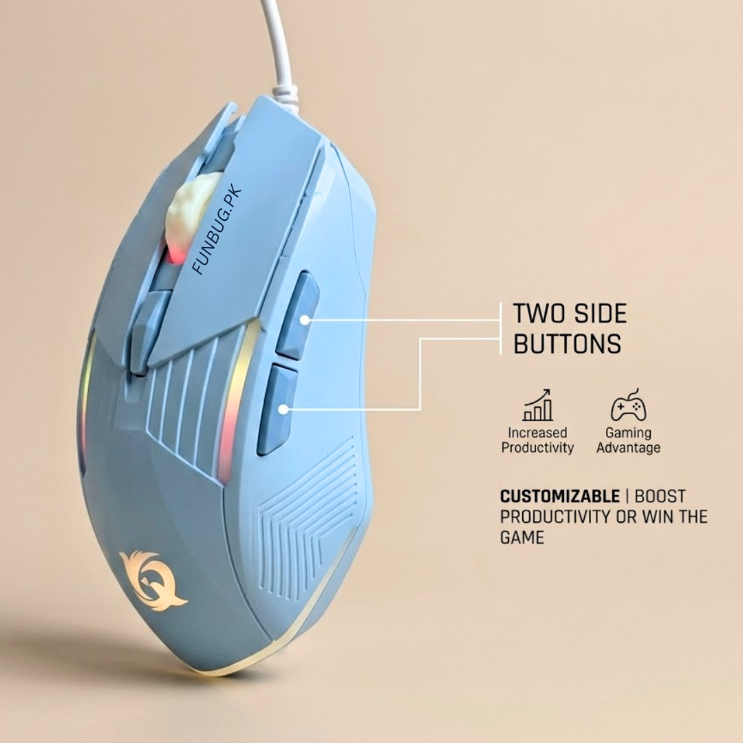 High Performance Ergonomic Gaming Mouse with 6 Programmable Buttons & RGB Breathing Lights | Silent Clicks, Adjustable 3200 DPI, 1.5M Fiber Wire Optical Mice for PC, Laptop, Pubg Mobile with FREE MousePad by FunBug