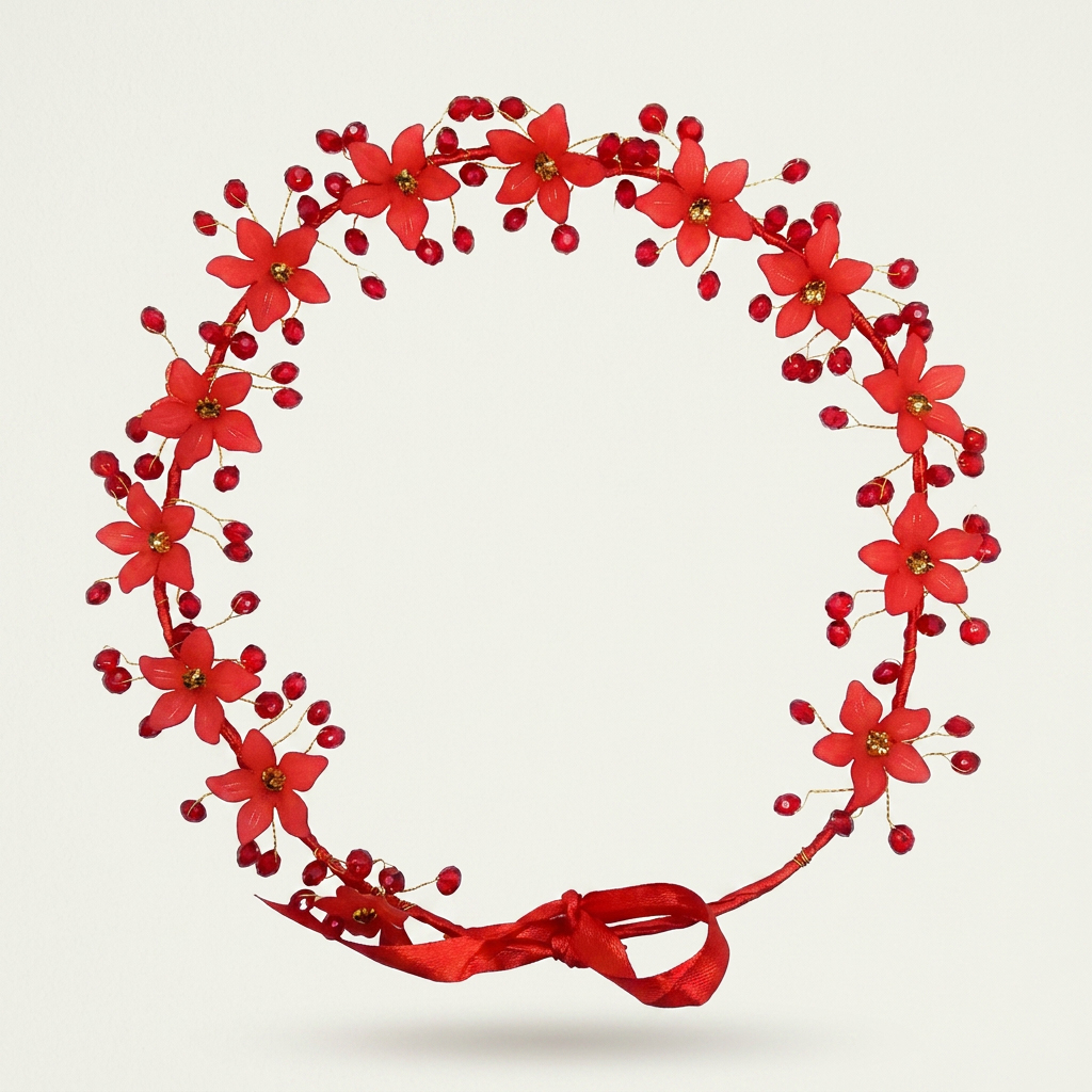 Silk Ribbon Artificial Floral Wedding Headband Wreath Hair Accessory Silk and Artificial Flower For Women
