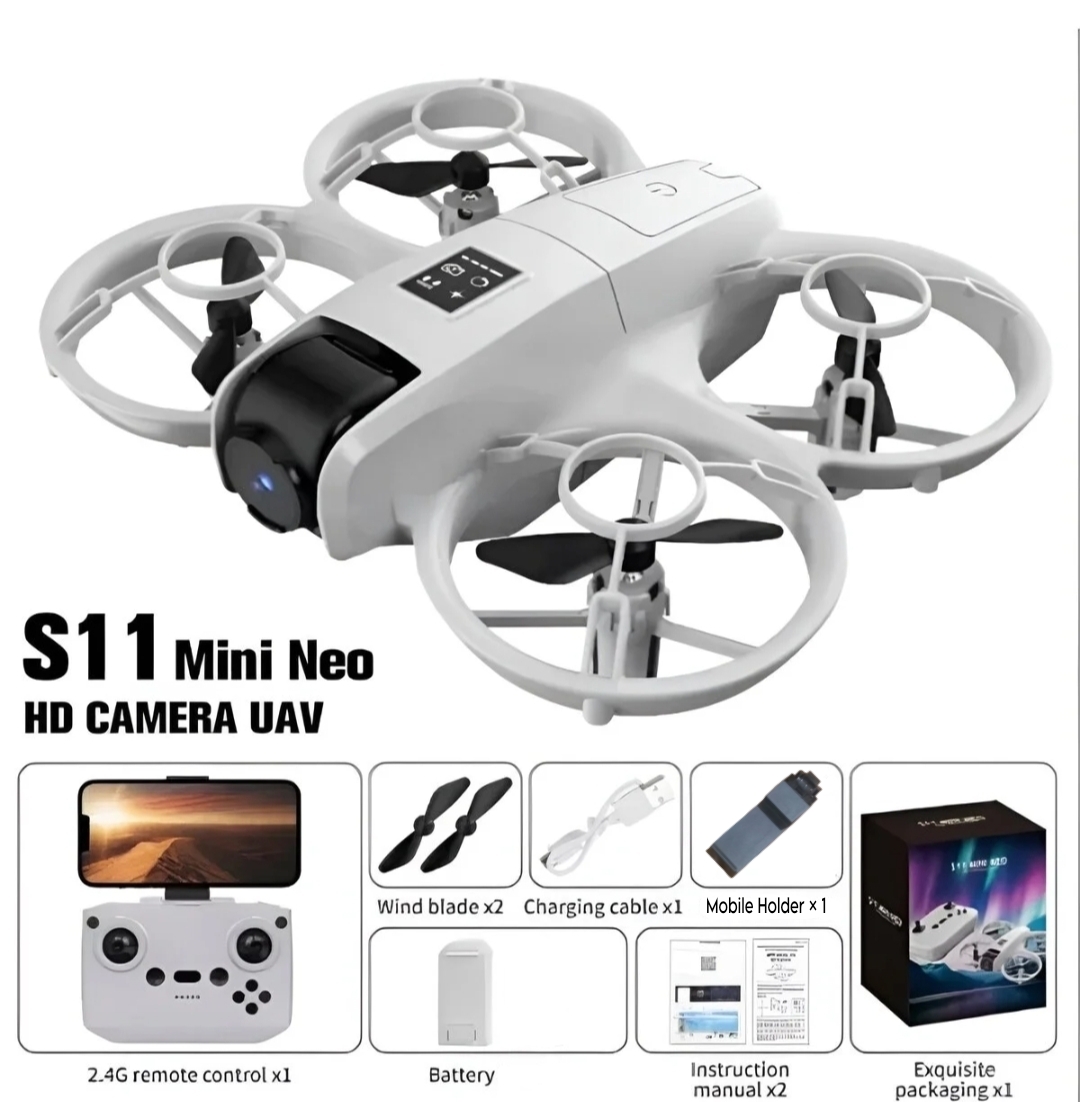 S11 Mini Neo Drone With HD Dual Aerial Camera, Photo & Video, Optical Flow Hover, WiFi FPV, Gesture Control, Obstacle Avoidance, 360° Flip, 1800mAh Battery Mini RC Quadcopter Having Cool LED Lights For Kids & Beginners