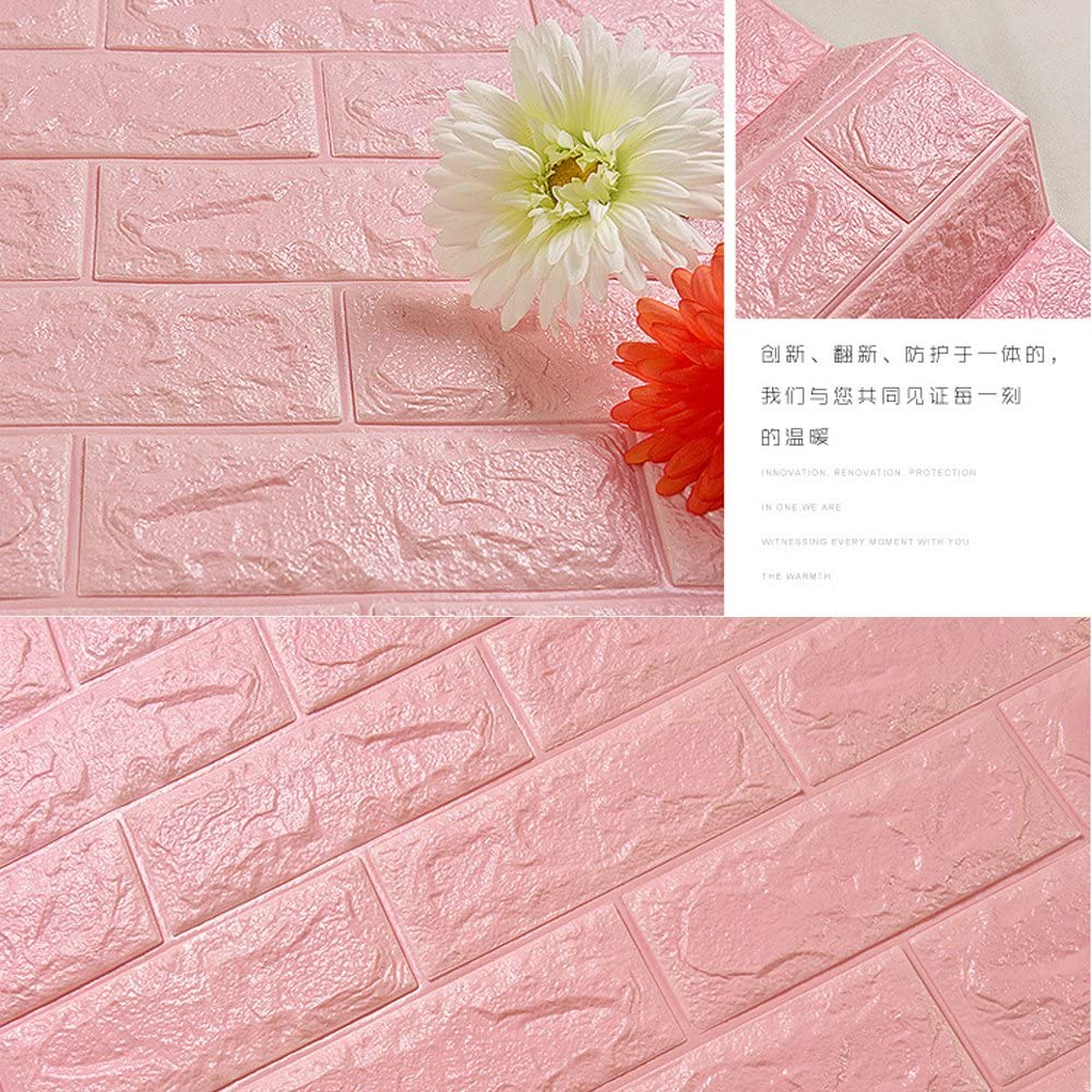 3D Brick Wall Stickers – PE Foam High Self-Adhesive Peel & Stick Wallpaper Panels | 3D Art Wall Brick Room Decor for TV Wall, Sofa Background, Bedroom & Living Room | Easy Install, Waterproof & Noise-Reducing Wall Panels (PINK, 70 x 77 CM)
