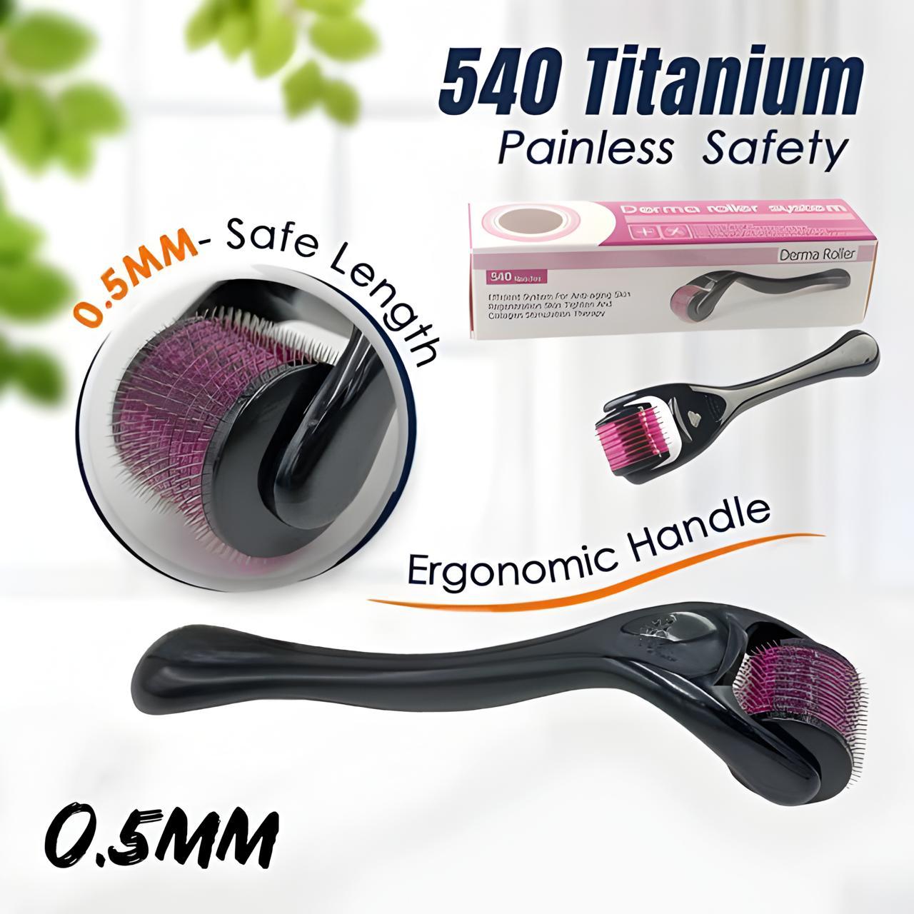 0.5mm Derma Roller featuring 540 titanium needles for skin rejuvenation and hair growth stimulation