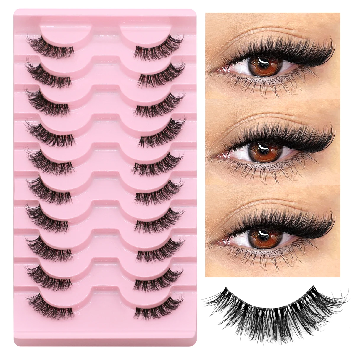GROINNEYA Half Lashes Soft Natural Cat Eye Lashes Natural Look Nvisible Band Eyeashe Half Fake Eyelashes Fluffy Eyelashes