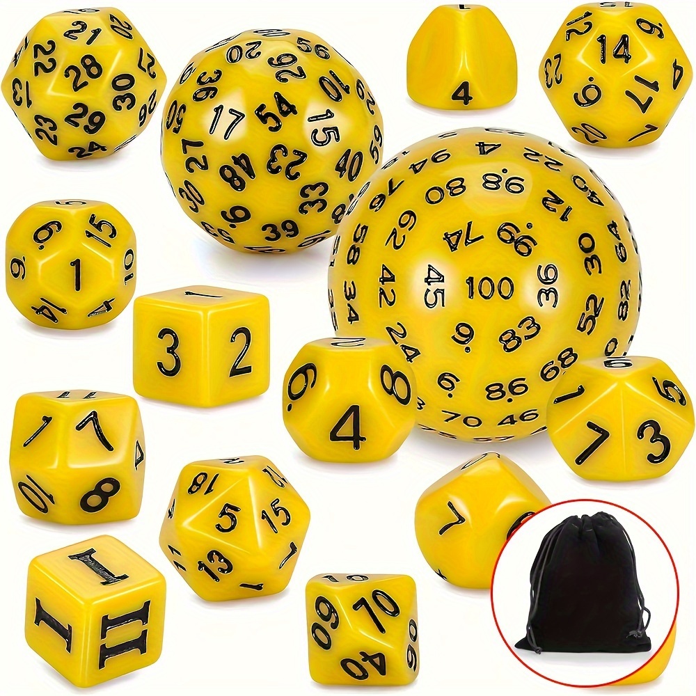 DND Polyhedron D3-D100 Dice Set (15 Pieces) for Roleplaying Tabletop Game with Drawstring Pouch