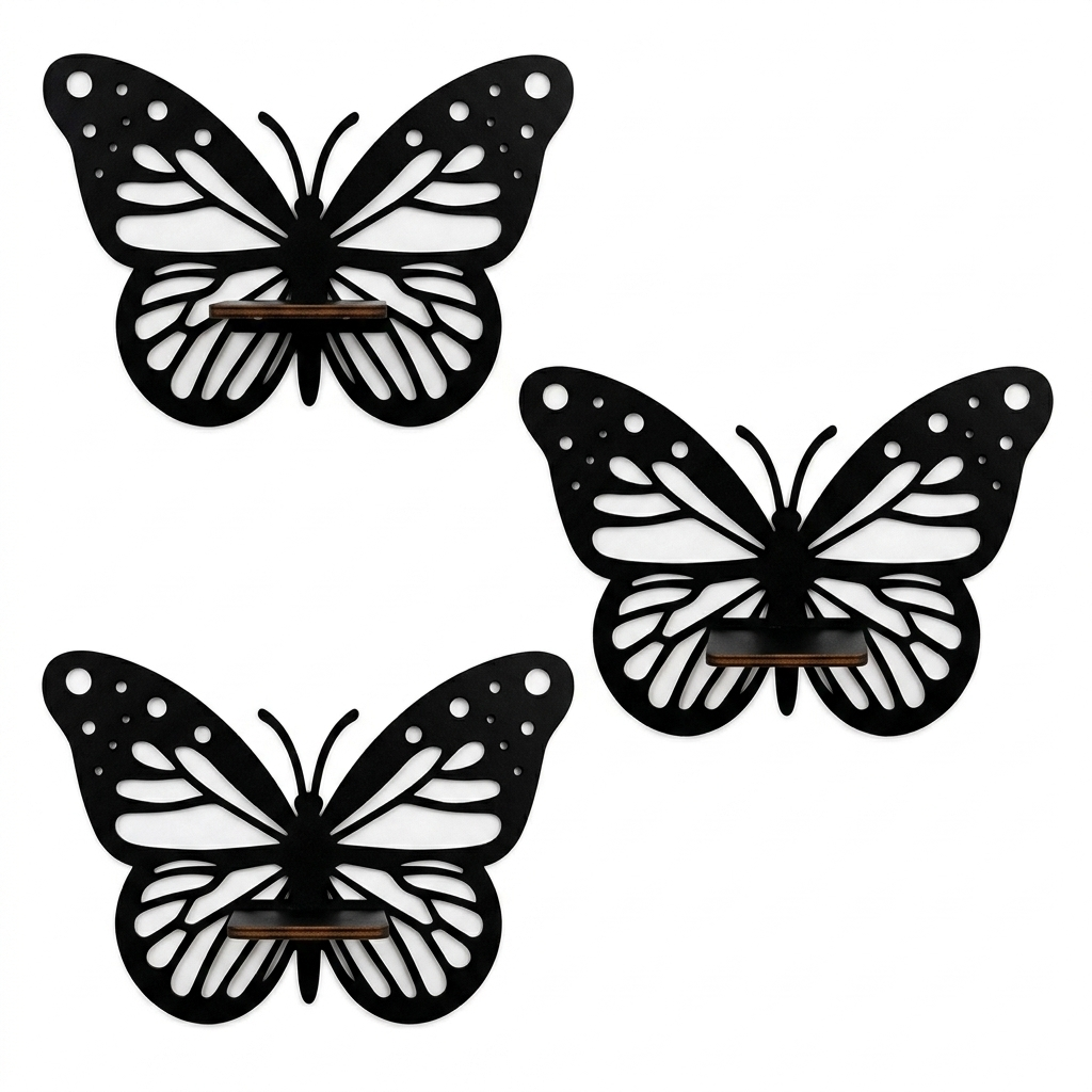 Decorative Butterfly Wall Shelves with Wooden Candle Holders for Home Wall Decor (Pack of 3)
