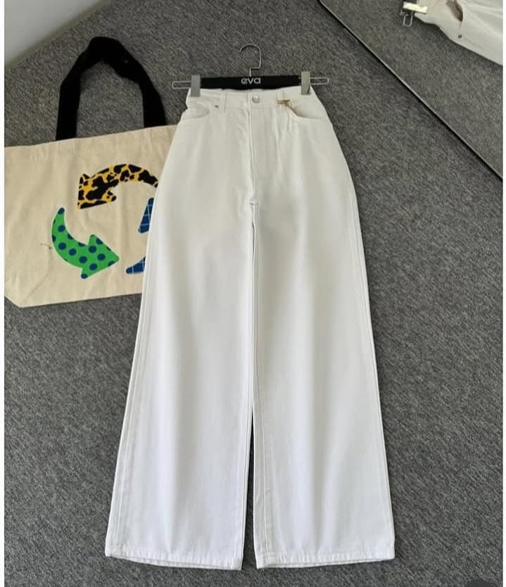 White Wide Leg Jeans for Girls and  Women - High Waist Baggy Denim Pants  for Girls and Women - Loose Fit Style Trousers for Girls - Trendy Korean Fashion