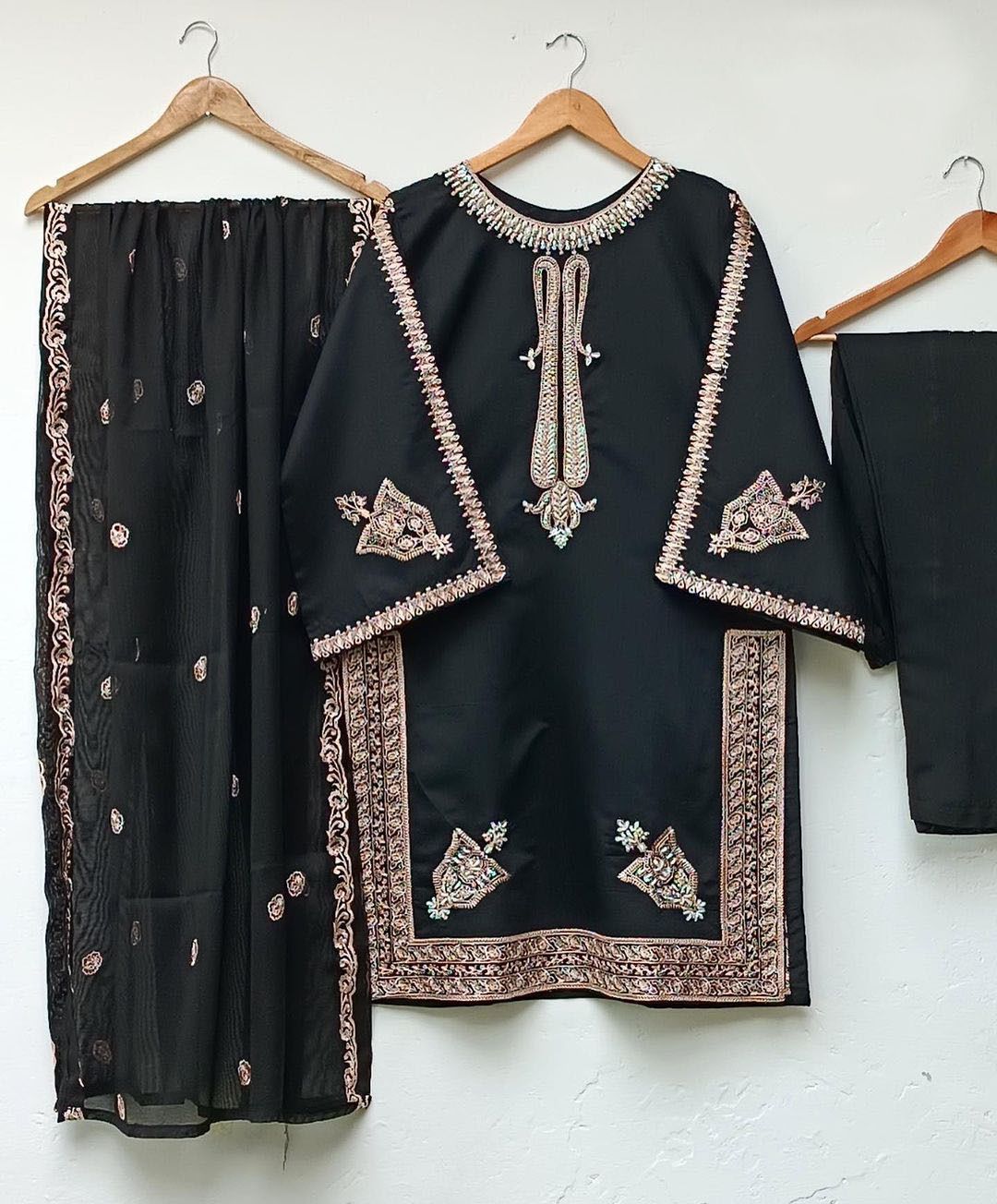 Front Neck, Sleeves And Daman Embroidery Shirt with Embroidered Dupatta 3Piece