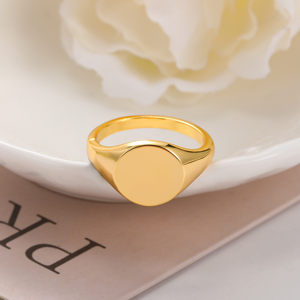 Round Signet Rings For Women Men Stainless Steel Gold Color Ring Couple Family Ring Jewelry  For Mother's Day Father's Day