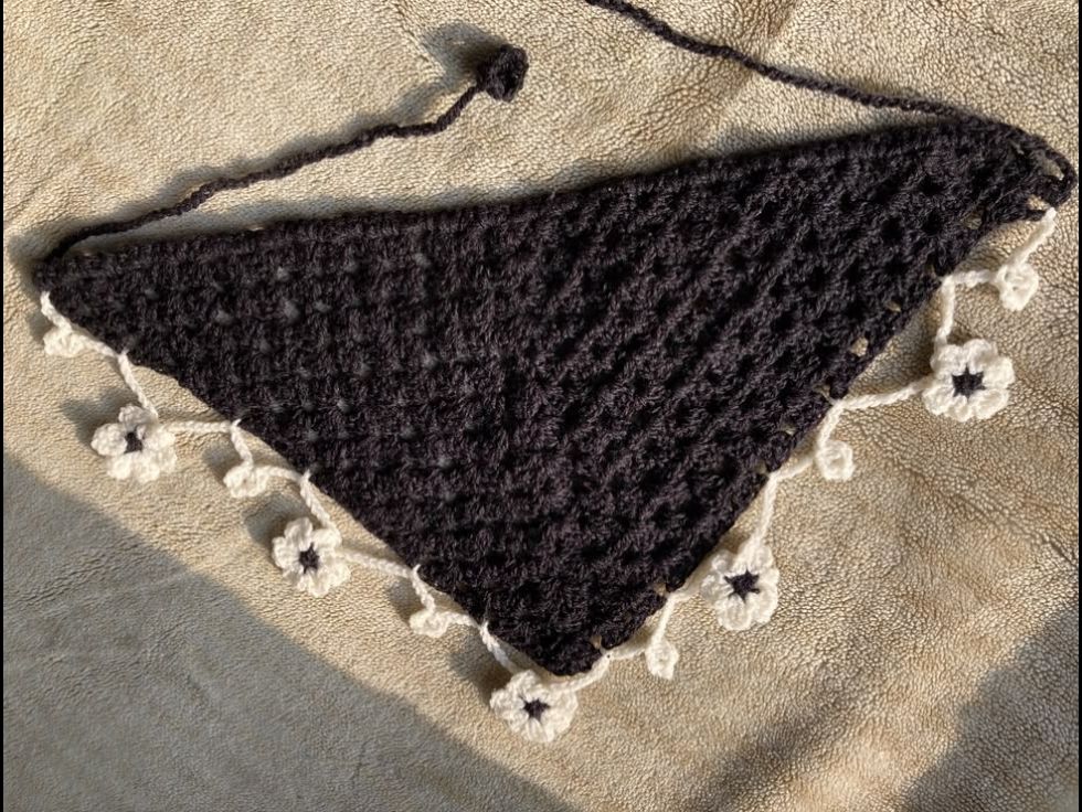 Handmade Crochet Bandana Head Scarf Boho Hair Accessory
