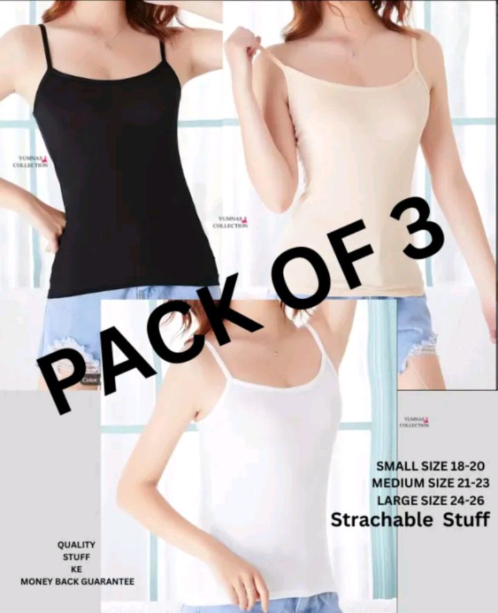 Pack of 3 Cotton Camisoles for Women & Girls | Stretchable Soft Tank Tops | Sleeveless Inner Wear Vest for Daily Use