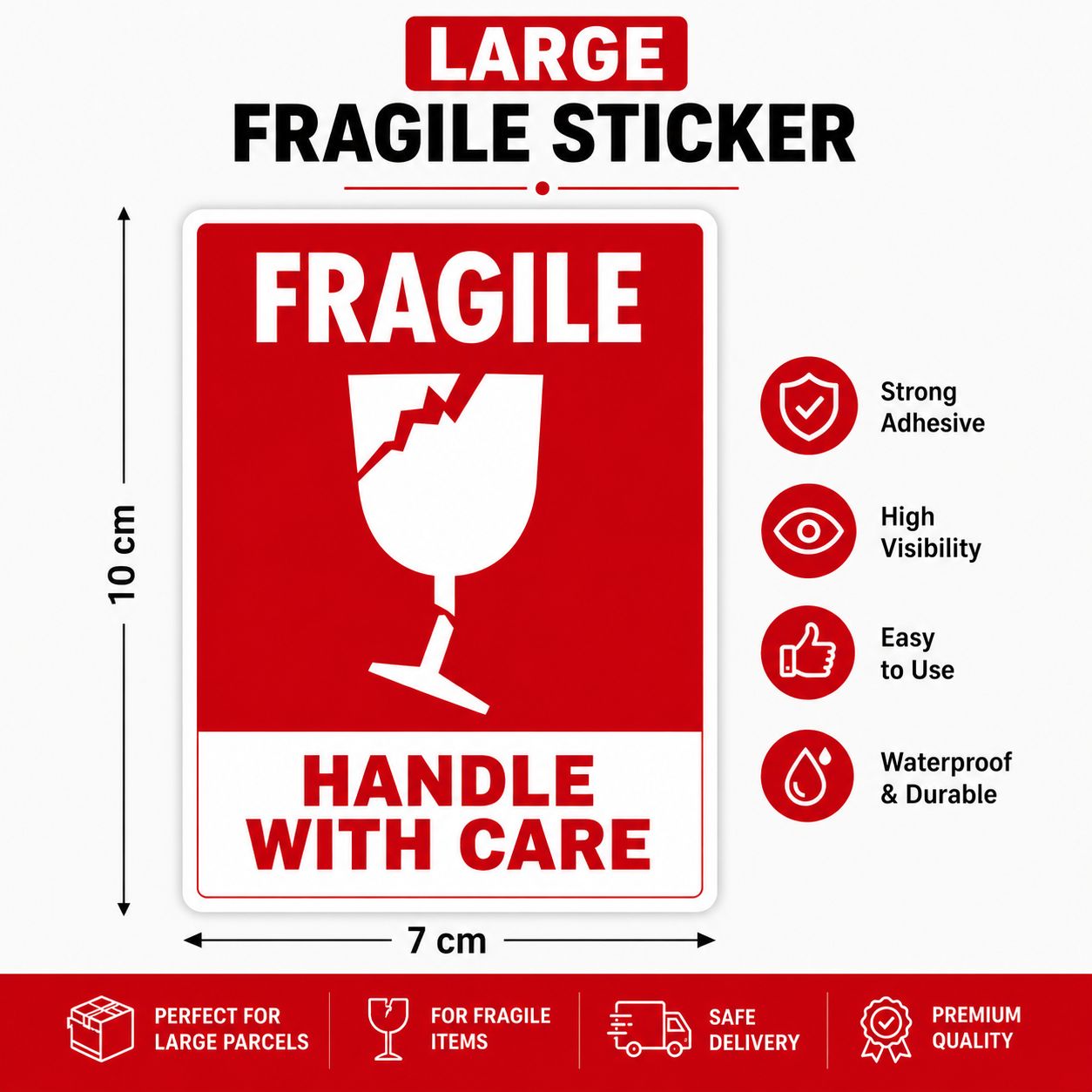 100 PCs Fragile Handle With Care Sticker Labels Small & Large Size Packing Warning Stickers for Glass Items Courier Packaging Moving Boxes Shipping Safety Labels Adhesive Fragile Tape for Parcel Packing Office Warehouse Home Use Breakable Item