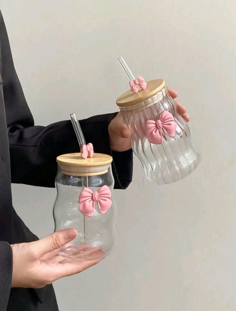 Wavy Bow Glass Tumbler with Bamboo Lid & Glass — buy online in Pakistan at SimpleCartStore