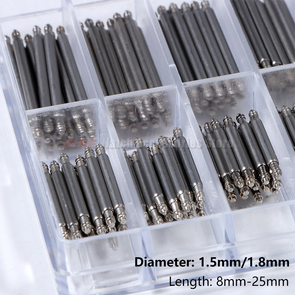 360pcs/set Metal Link Pin Watch Repair Tools Dia 1.8mm/1.5mm Strainless Steel Spring Bars Length 8mm- 25mm Watch Band Strap Pins