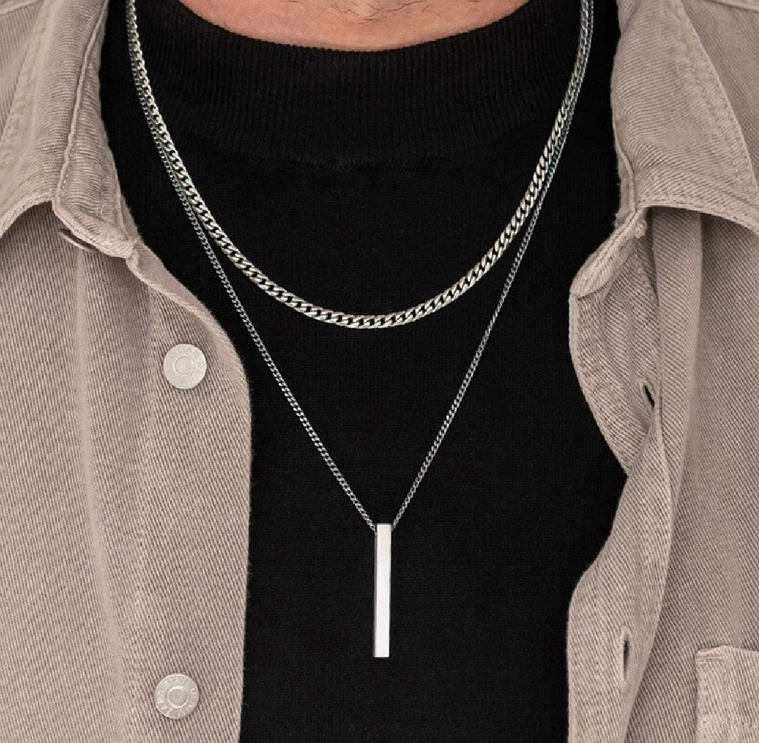 Men's 3D Vertical Nacklace Geometry Stainless steel Cuban Nacklace/ Chain  Temperman Neck chain Trendy Nacklace Gift For Men &Boys
