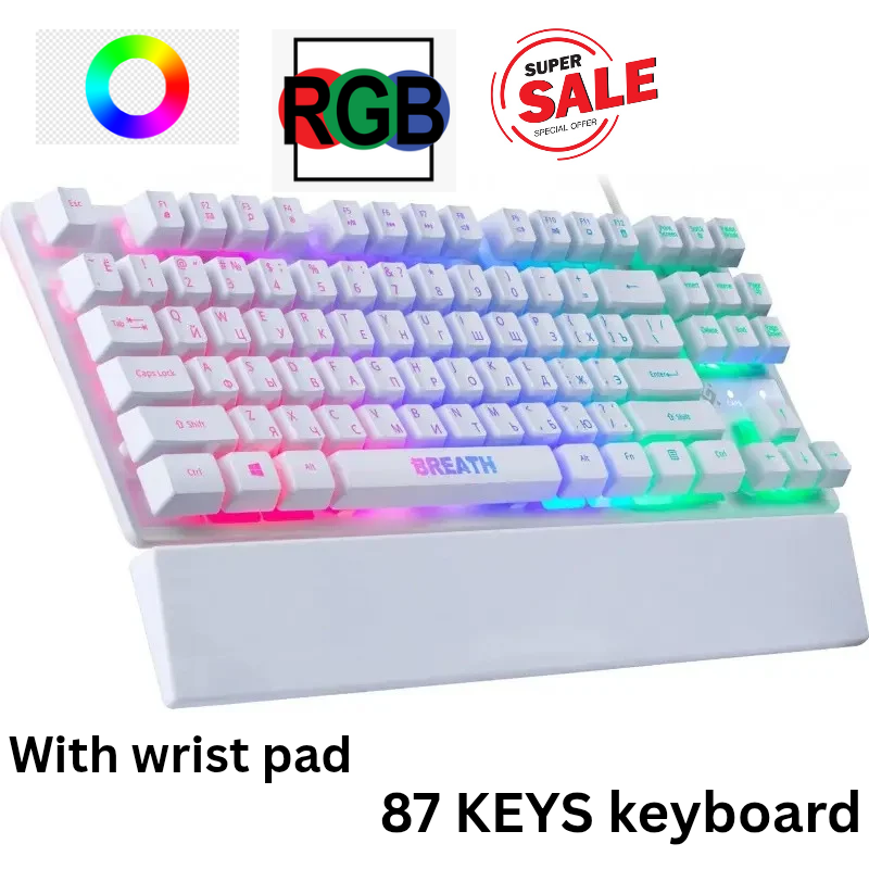 gaming keyboard usb wired rgb membrane keys keyboard Gaming keyboard defender breath  RGB wired keyboard with wrist pad for professional, gaming & normal use 87 keys defender breath  rainbow RGB suitable for gaming best for laptop or pc