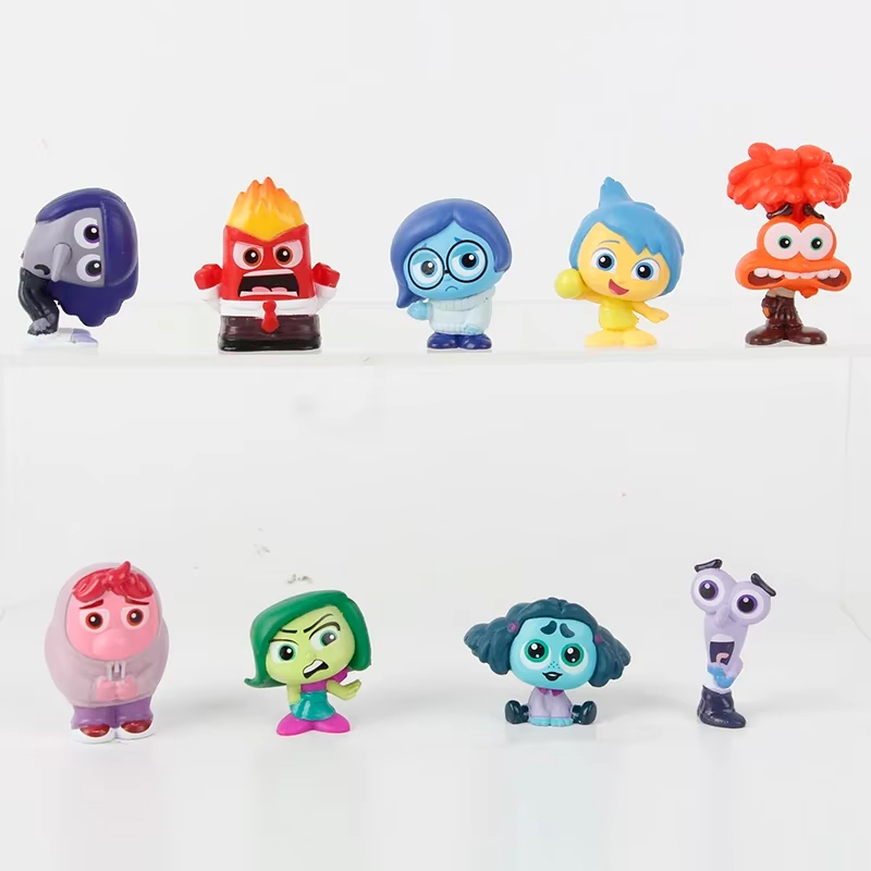 9Pcs/Set Mini Inside Out 2 Action Figure Toy Cartoon Movie Joy Anxiety Anger Sadness Disgust Fear Model Doll Figurines Kids