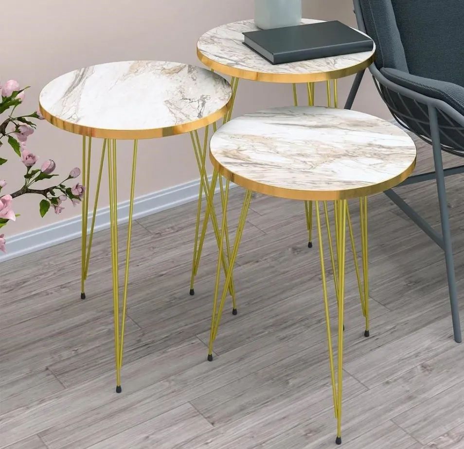 MDF Wood Round Coffee table With metal stand/Side table/ Nesting end table / round coffee table/coffee Table/ Table for Home decor ,living room and for bed side