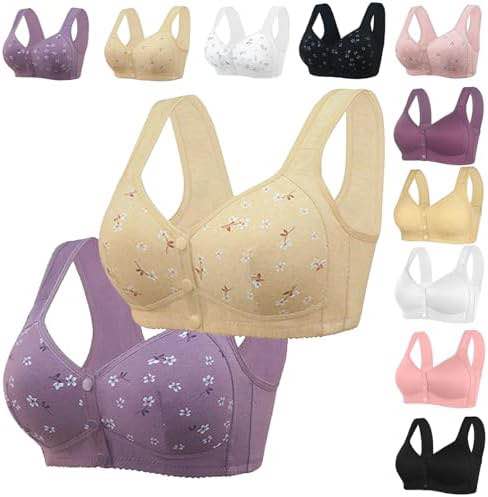 Front Open Bra for Women Padded Wireless Full Coverage Front Closure Comfort Bra Soft Breathable Everyday Wear Bra Printed & Plain Design A B C D Cup