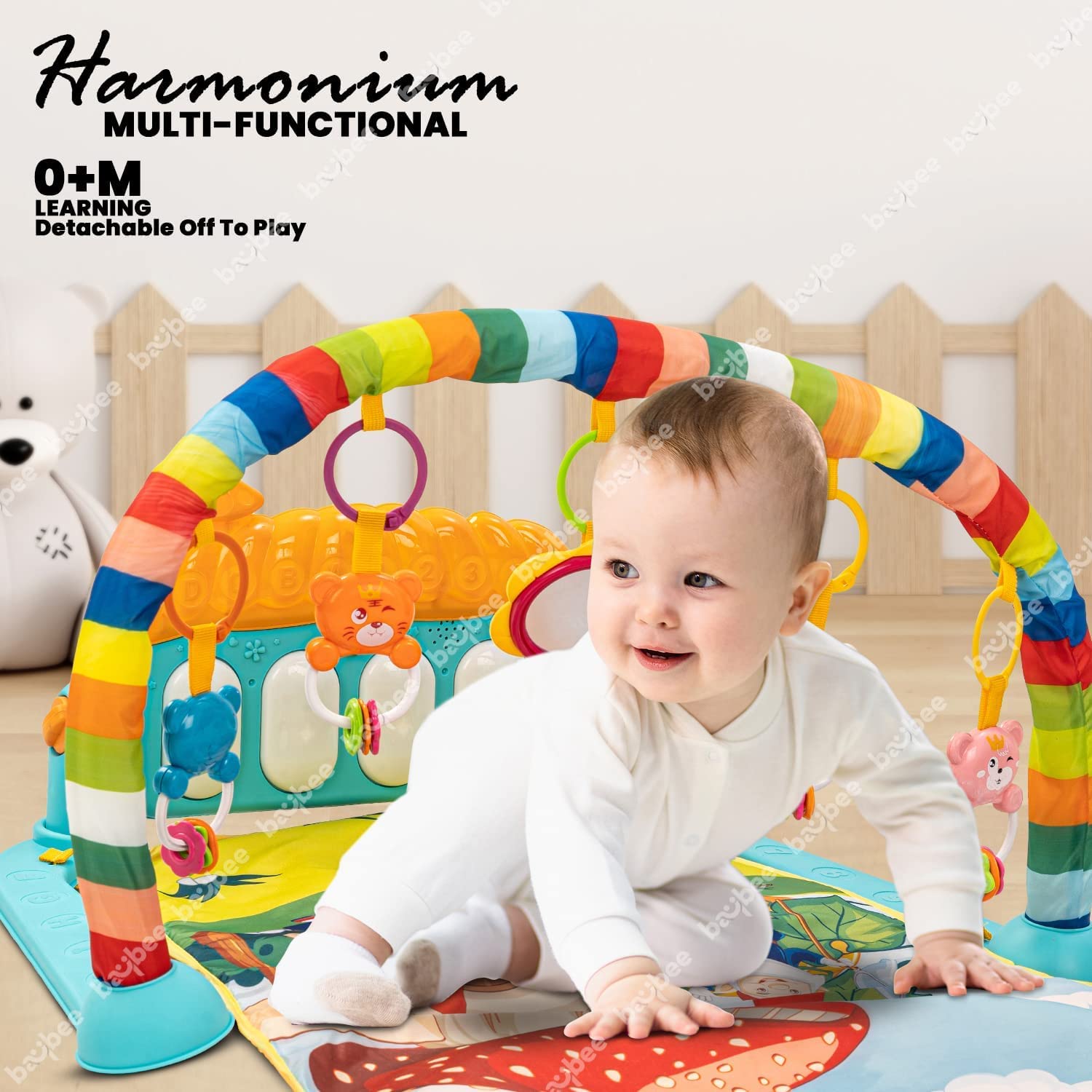 Baybee Piano Baby Play Gym Mat for Babies, Activity Playgym for Baby with Rotatable Piano & 5 Hanging Toys  Baby Bedding Set Crawling Mat  Baby Play Gym for 0 to 12 Months Boy Girl,Multicolor