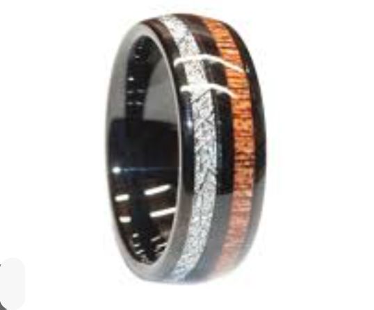 New Trend Mens Wedding Band, Whiskey Barrel Ring, Meteorite Ring, Rose Gold Mens Ring, Mens Promise Ring, Personalized,