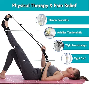 Yoga Foot & Leg Stretch Strap,Foot and Calf Stretcher Belt with Loops -Stretching Strap For Plantar Fasciitis, Heel Spurs, Foot Drop, Achilles Tendonitis & Hamstring , Gymnastic Hamstring Strength Training