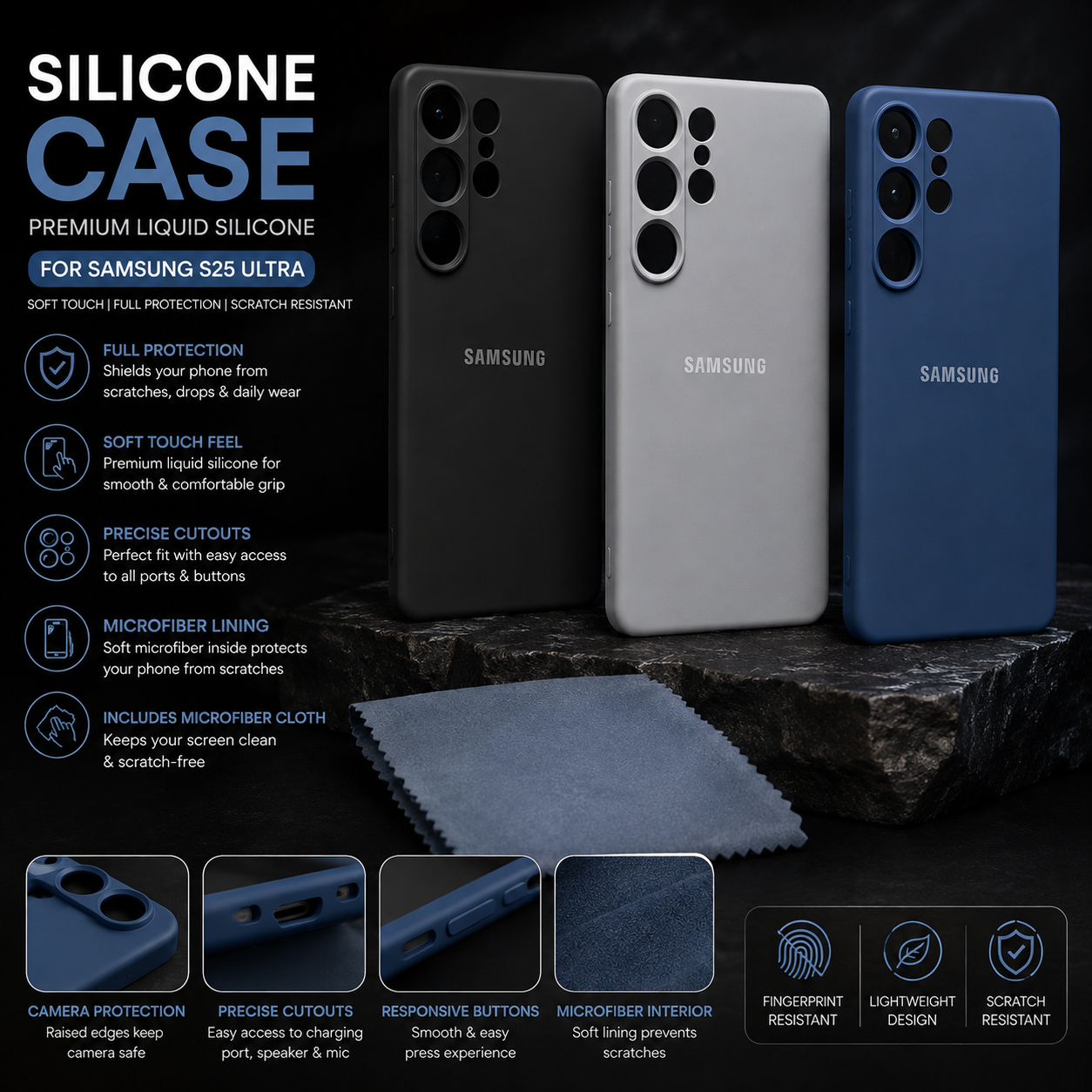 Samsung S25 Ultra Silicone Case Premium Liquid Silicone Soft Touch Microfiber Lining Full Protection Cover